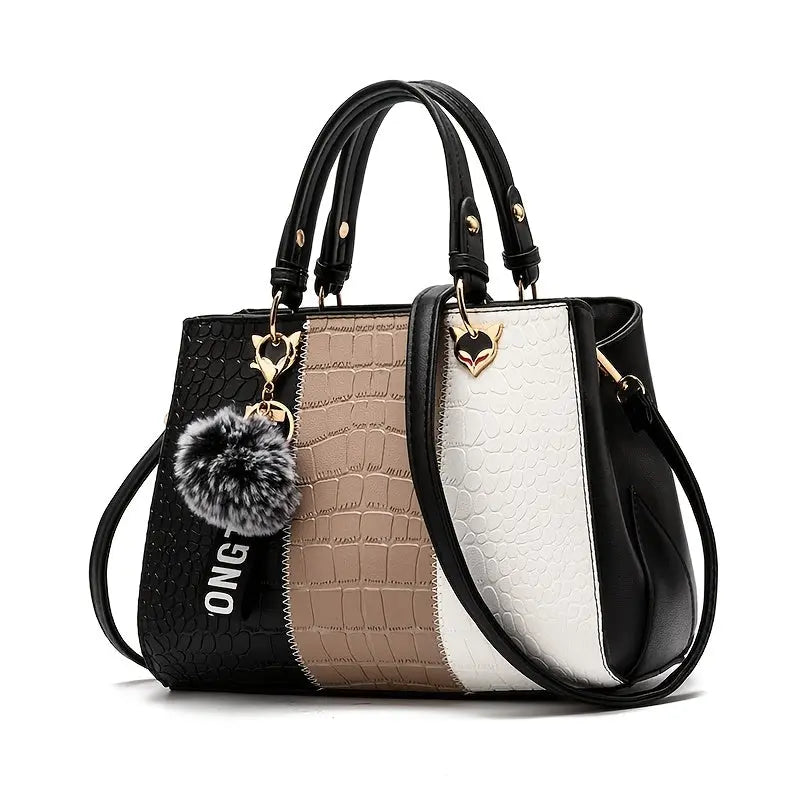 "Cocogigi Stylish Crocodile Pattern Women's Handbag - Removable Strap, Large Capacity, Black & White Design - Perfect Gift for Mom or Friend - Crocodile Texture Dropshipman