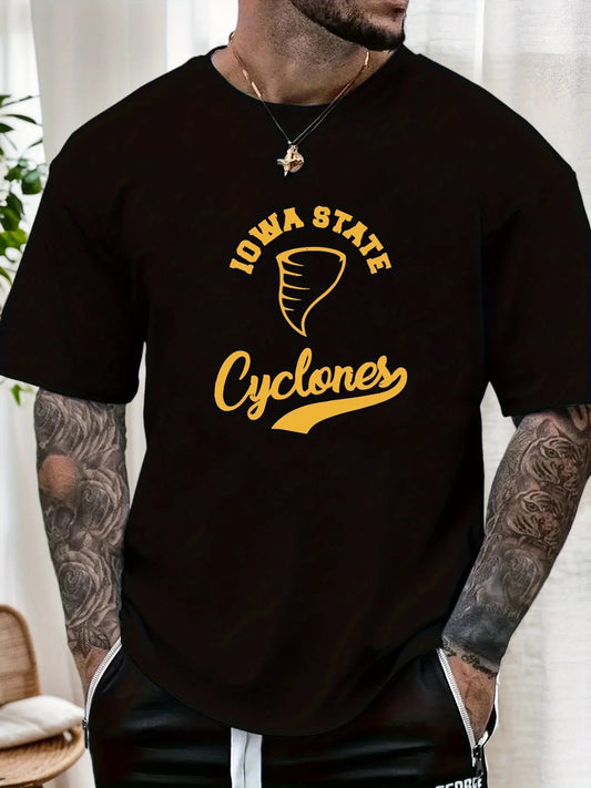 Men's Iowa State Cyclones T-Shirt - Vibrant Blue & Golden Tornado Logo, Lightweight Summer Casual Short Sleeve Round Neck Tee for Game Day & Everyday Fan Apparel Dropshipman