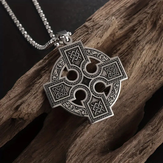 1pc Trending Celtic Knot Cross Pendant, Stainless Steel Necklace Irish Symbol Amulet Good Luck Party Gift Accessory For Men And Women Dropshipman
