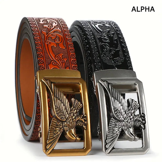 1pc Genuine Leather Ratchet Belt for Men - Adjustable Automatic Buckle, Versatile Casual Business Style, Durable Alloy Buckle, Easy to Wear and Suitable for Any Occasion Dropshipman
